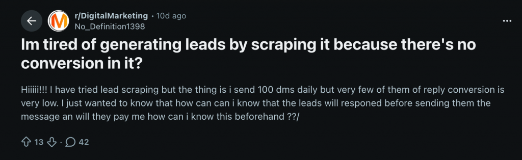 generating leads by scraping rediit post 