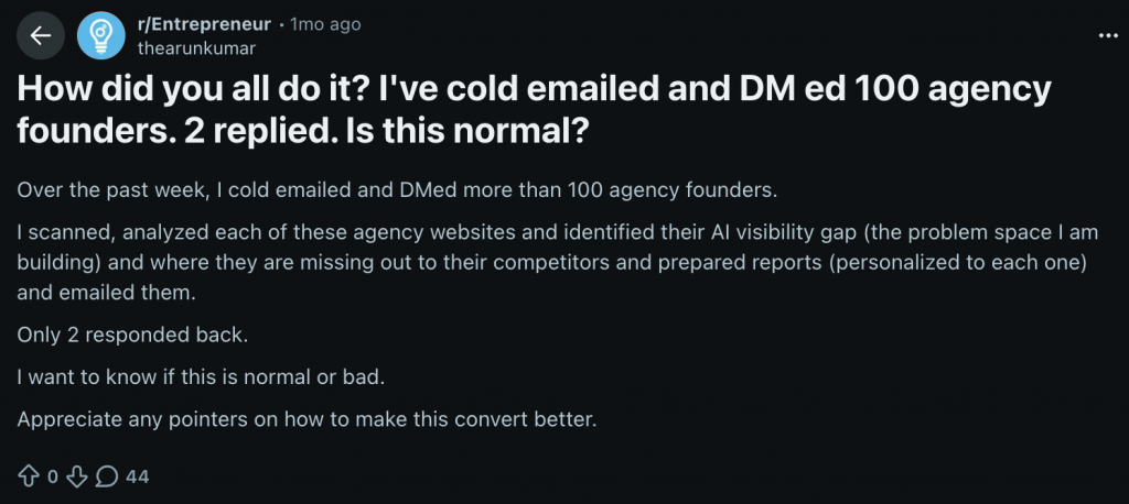 cold email results reddit post linkedin outreach