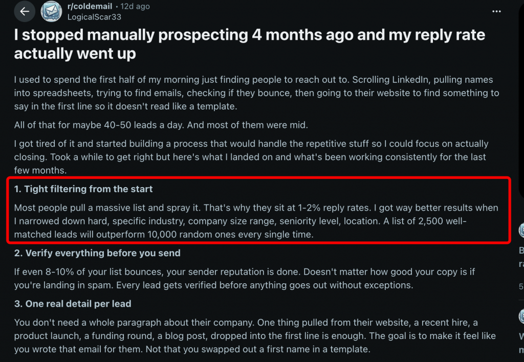 stopped manually prospecting reddit post 