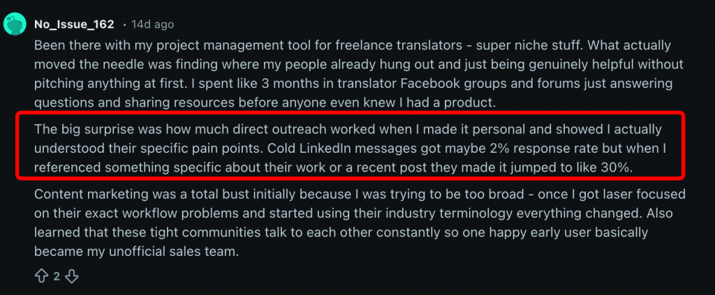 cold linkedin messages reddit 