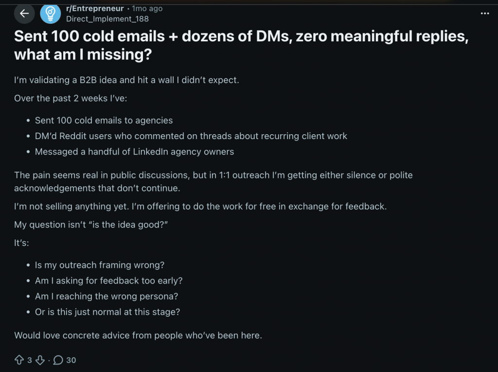 b2b outreach experiment reddit 