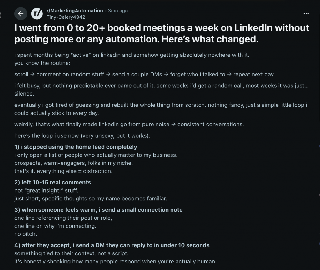meetings via linkedin reddit post 