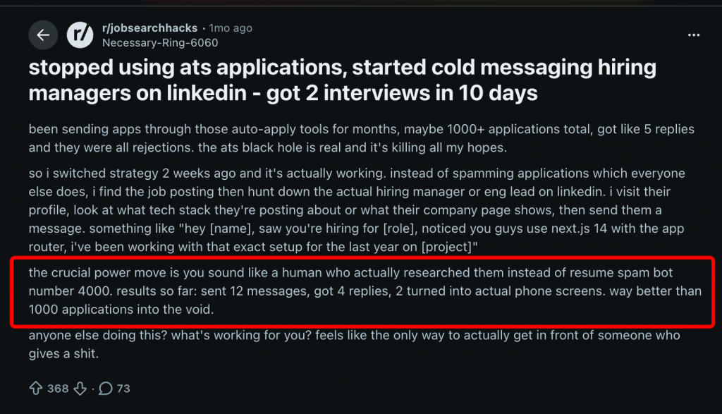 case messages reply rate linkedin reddit 