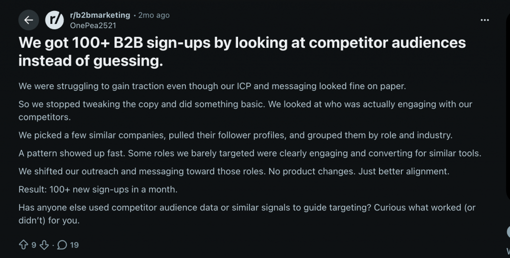 b2b sign ups reddit post 