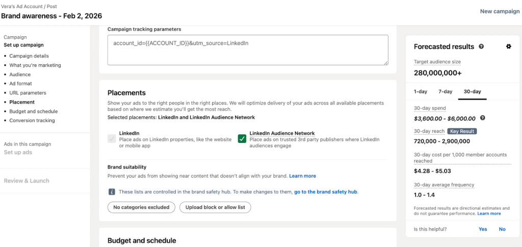 Enable LinkedIn Audience Network settings in Campaign Manager