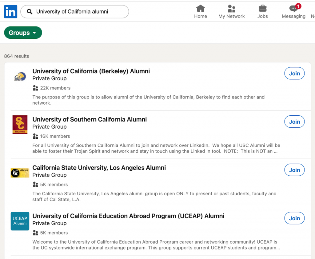 access the LinkedIn Alumni Tool search bar example