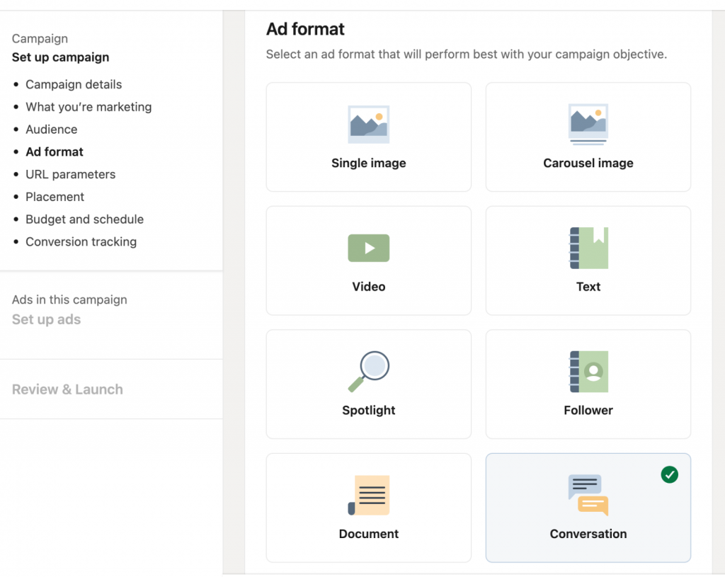 linkedin conversation ads performance ad format