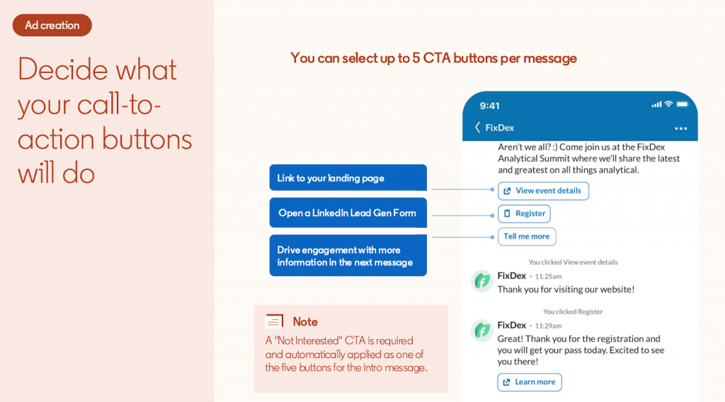 linkedin conversation starter ads call to action buttons