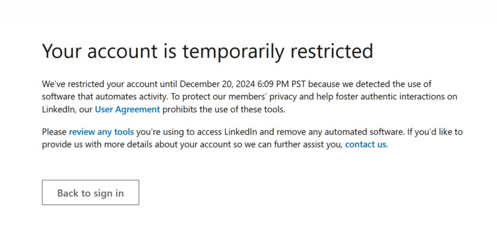 account restricted linkedin
