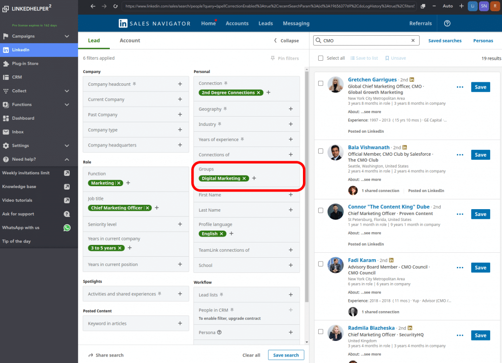 sales navigatior filters example