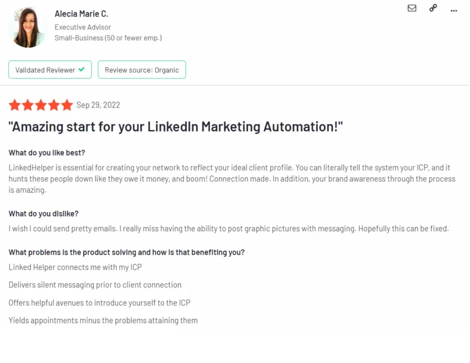 Toller Start für Ihre LinkedIn-Marketing-Automatisierung - Executive Advisor Alecia Marie C
