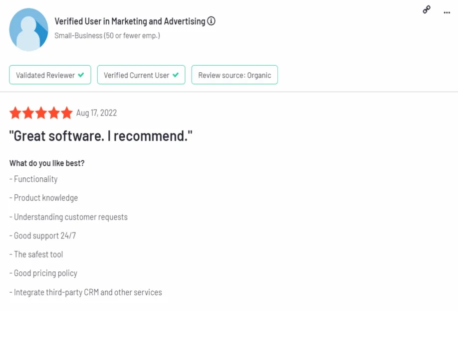 Tolles Software, ich empfehle es - Bewertungs-Screenshot