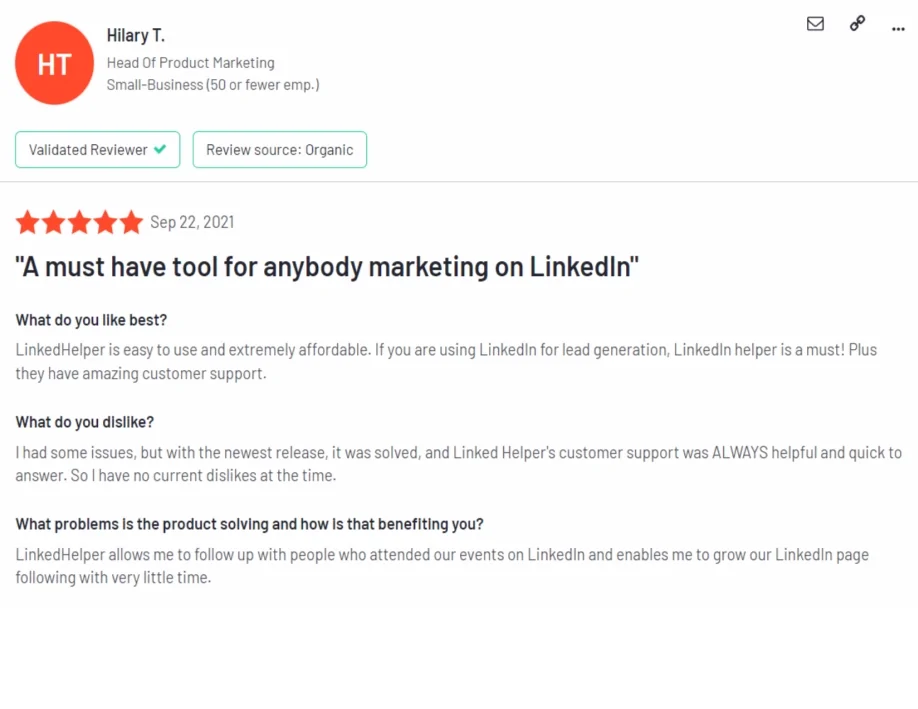 Ein Muss für jeden, der auf LinkedIn Marketing betreibt - Bewertung von Hilary T