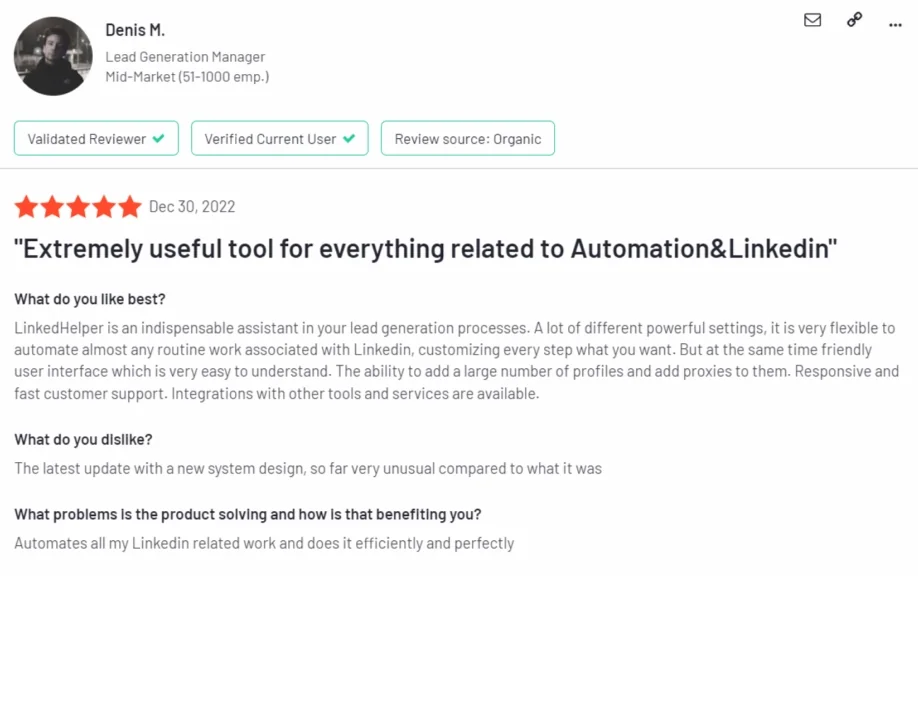 Herramienta extremadamente útil para todo lo relacionado con la automatización y LinkedIn - Gerente de generación de leads Denis M