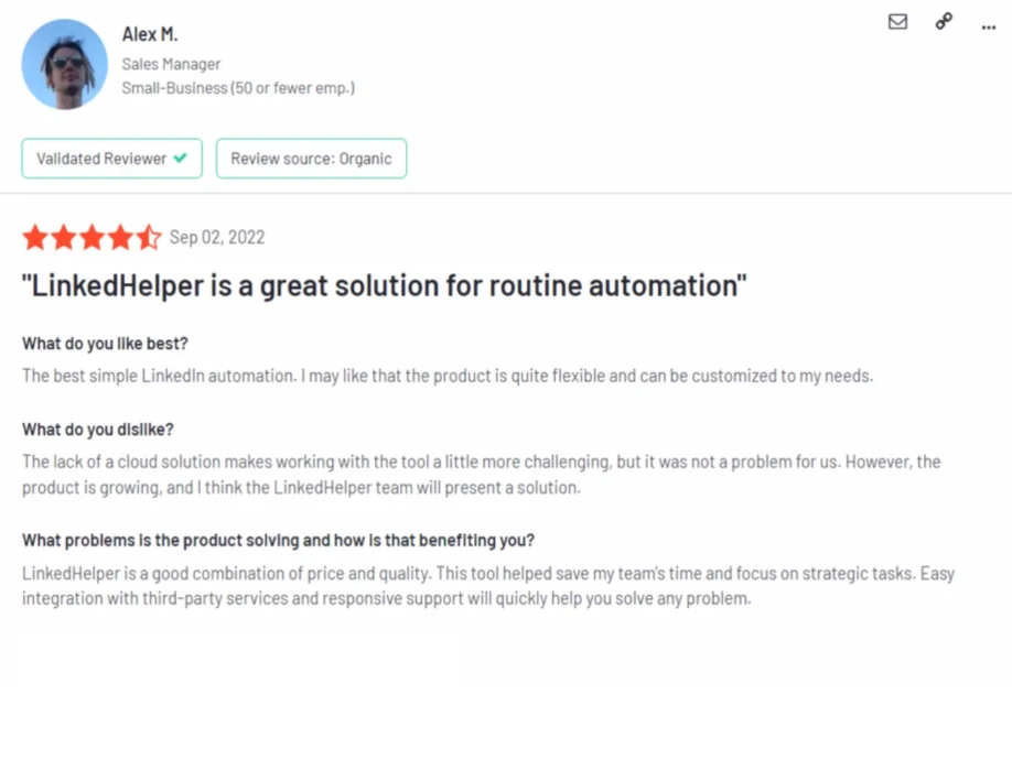 Linked Helper es una gran solución para la automatización de rutina - Jefe de ventas Alex M