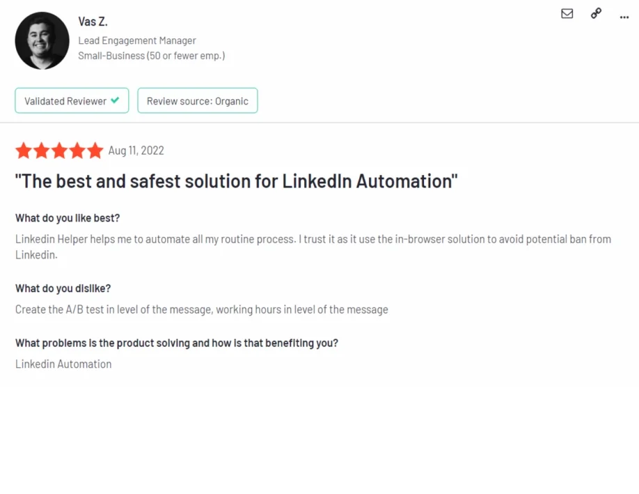 La mejor y más segura solución para la automatización de LinkedIn - Gerente de participación de leads Vas Z