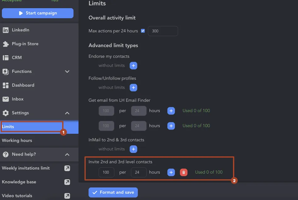 Limits für automatische Kontaktanfragen in den Einstellungen