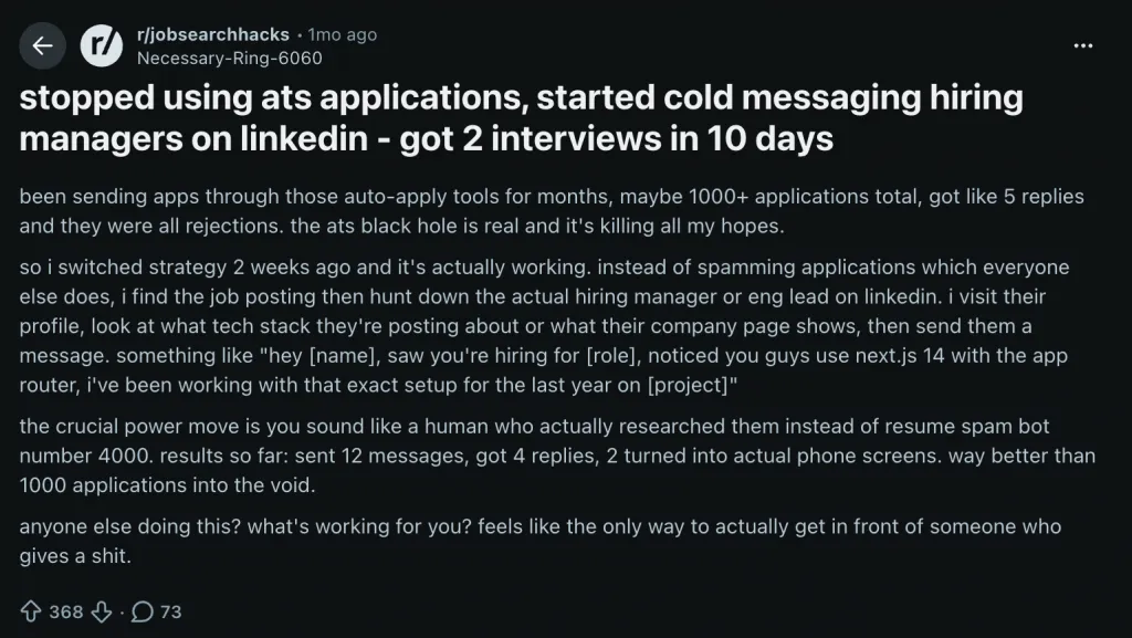 Reddit-Beitrag zu Kaltakquise-E-Mails und LinkedIn-Kontaktaufnahme