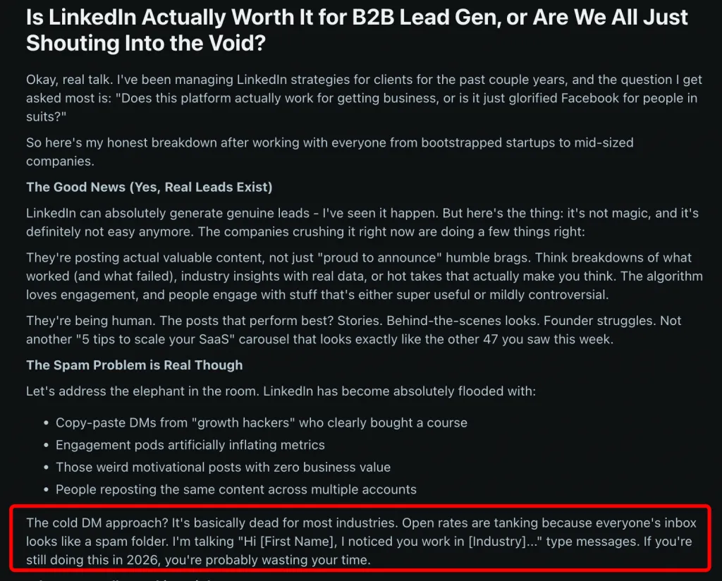 Reddit-Beitrag zur Verwaltung von LinkedIn-Strategien