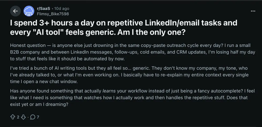 Reddit-Bewertung zu LinkedIn-E-Mails und Aufgaben