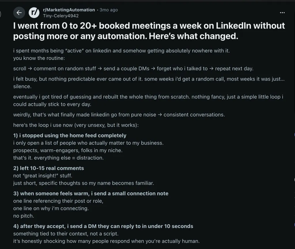 Reddit-Beitrag zu Meetings über LinkedIn