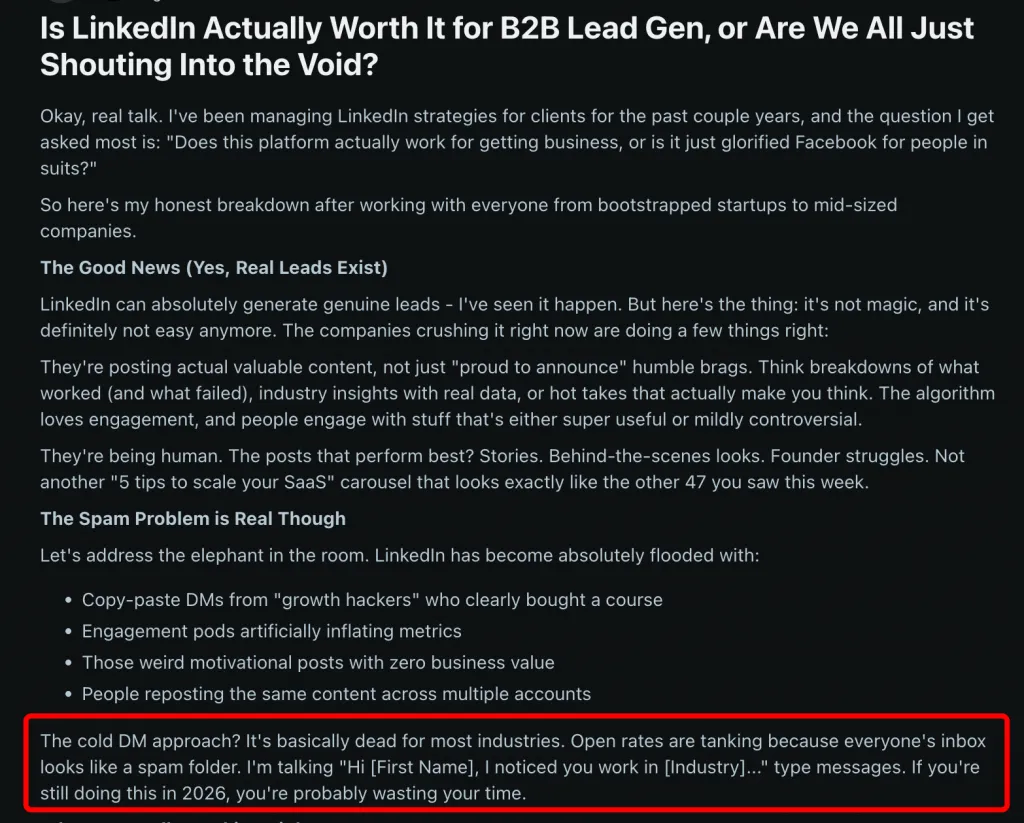 Reddit-Beitrag zu LinkedIn-Strategien