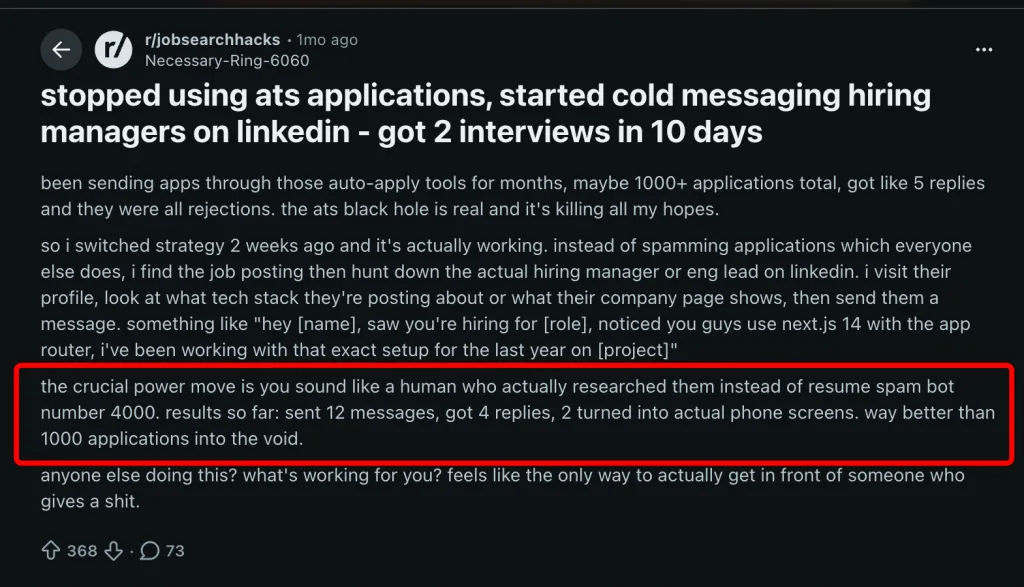 Reddit-Fallbeispiel zur Antwortrate auf LinkedIn-Nachrichten