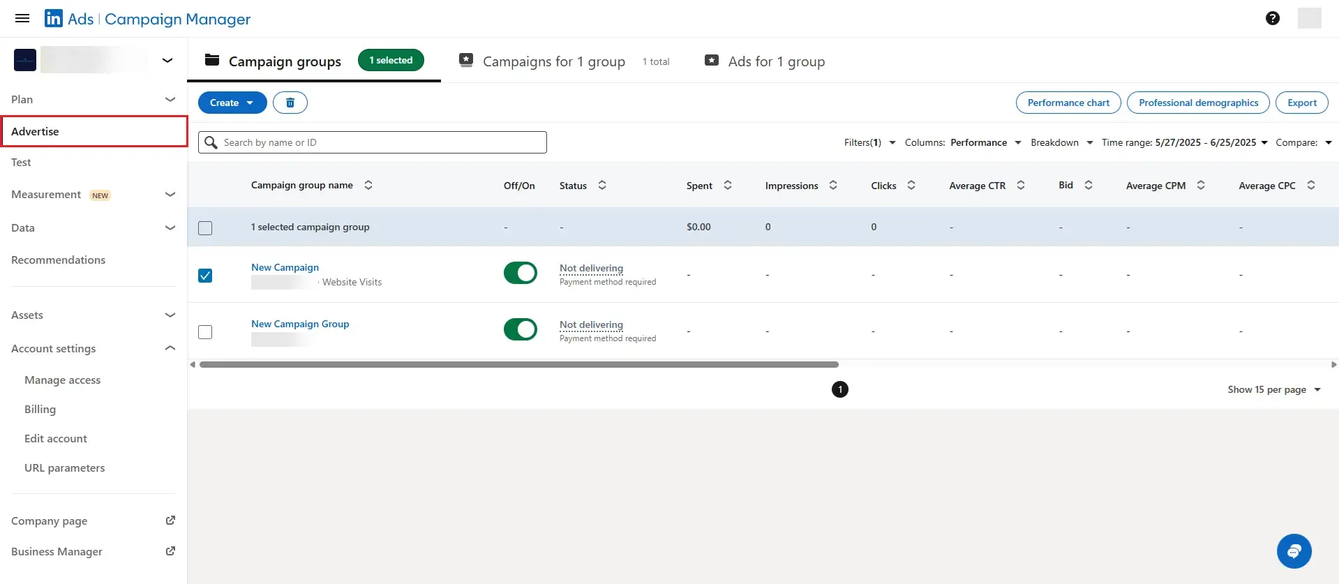 LinkedIn Campaign Manager dashboard
