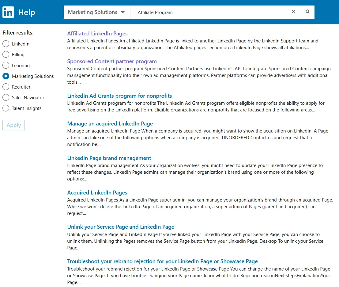 Affiliate Program Search Results