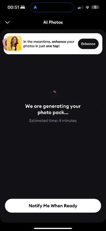 AI-LinkedIn-Porträtfotos – Generierungsprozess und Dauer in der Remini-App