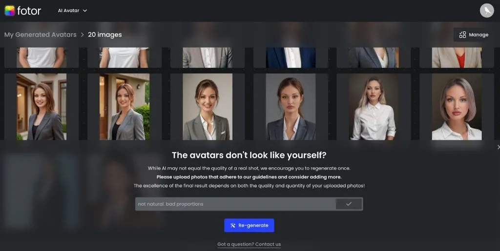 AI-LinkedIn-Porträtfotos – Funktion zur erneuten Generierung bei Fotor