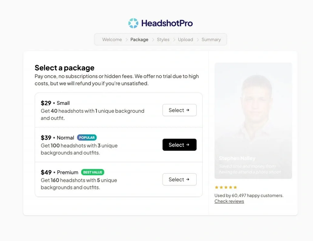 AI-LinkedIn-Porträtfotos – Abonnementoptionen von Headshot Pro