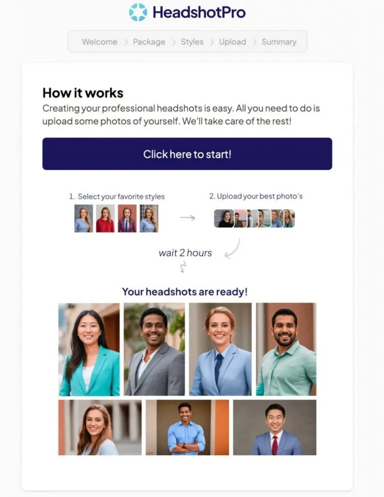 AI-LinkedIn-Porträtfotos – Hinweise in der Benutzeroberfläche von Headshot Pro