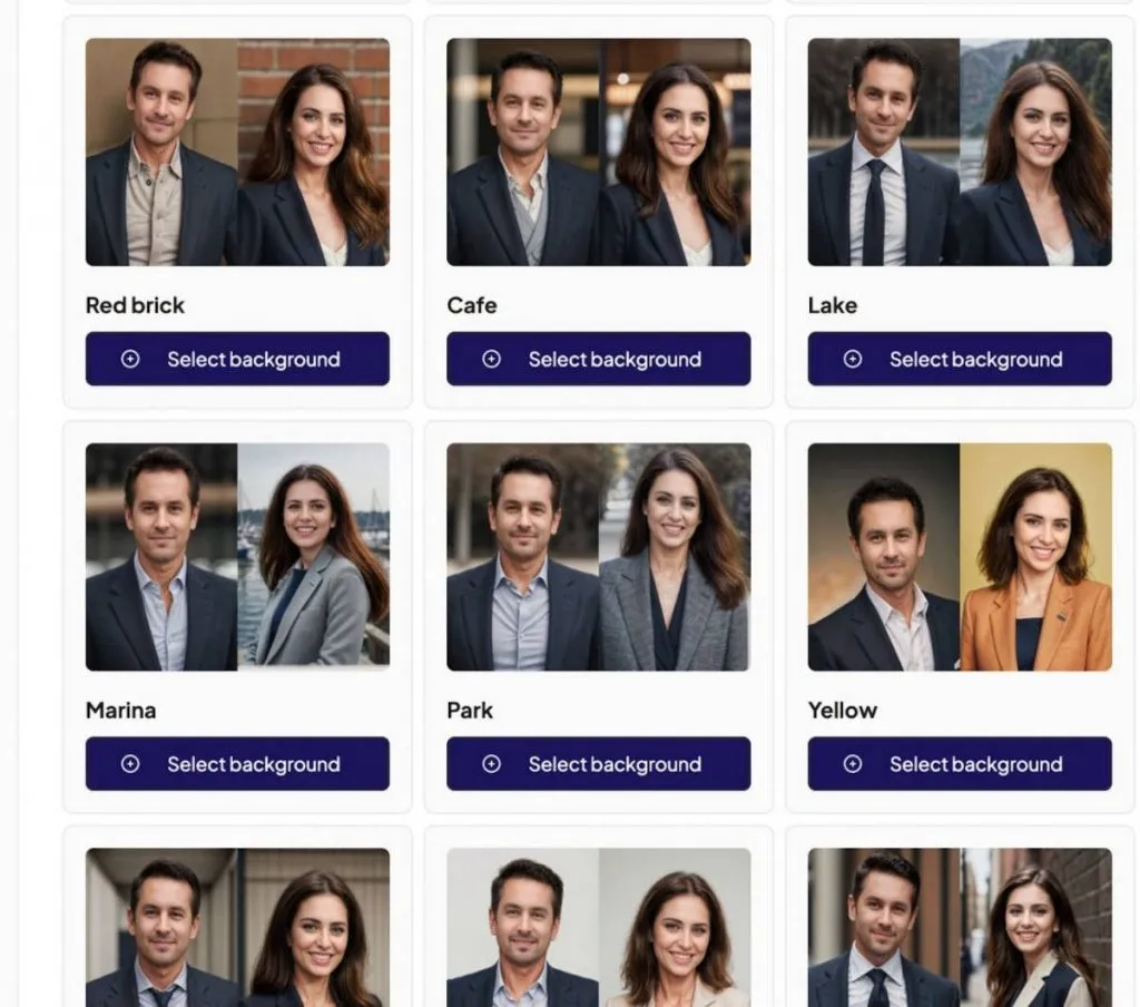 AI-LinkedIn-Porträtfotos – Auswahl des Hintergrundstils bei Headshot Pro