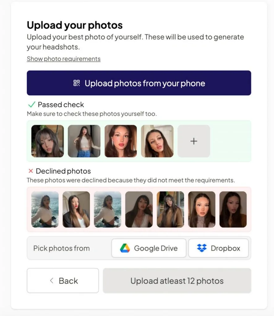AI-LinkedIn-Porträtfotos – Einschränkung beim Hochladen von Fotos bei Headshot Pro