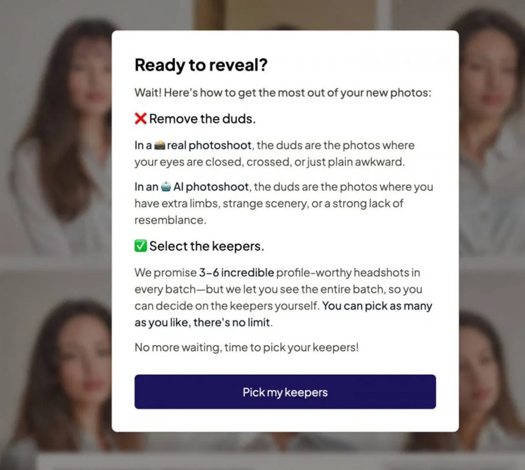 AI-LinkedIn-Porträtfotos – Benutzeroberfläche von Headshot Pro