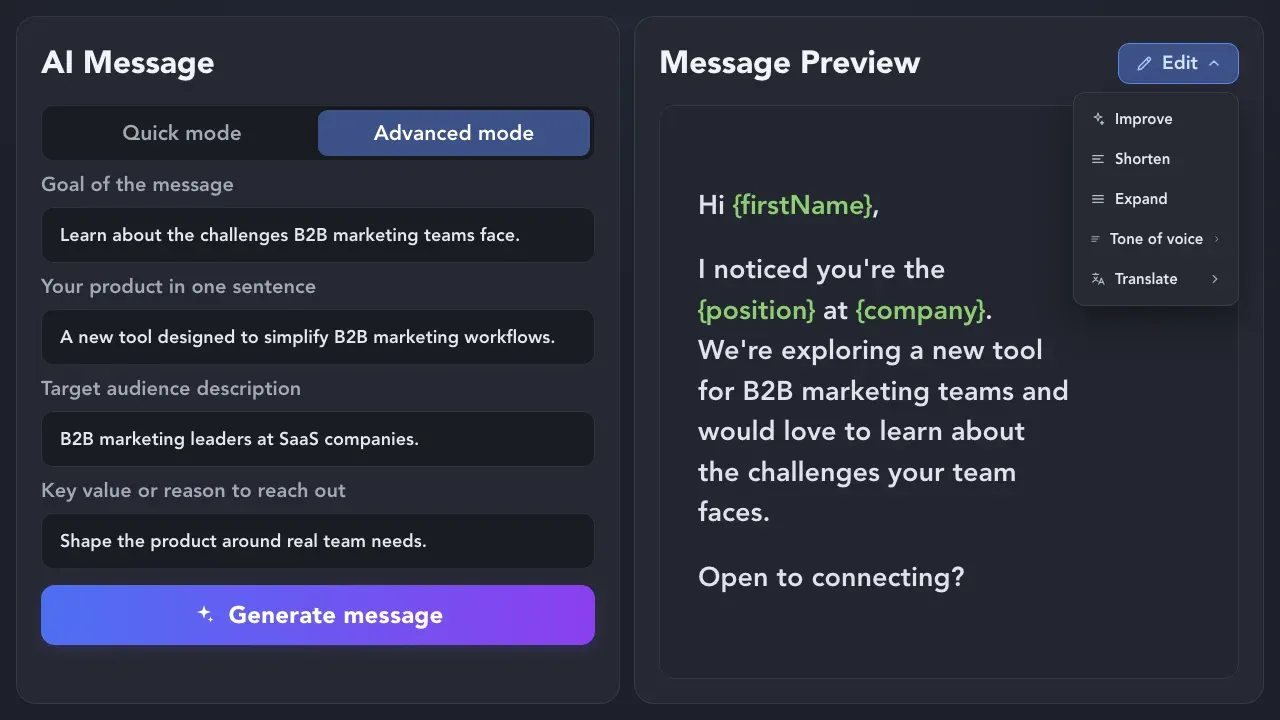 Write and Refine Invites with AI
