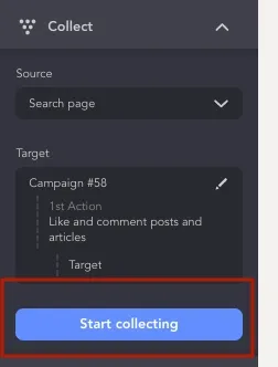 Screenshot des Menüs in Linked Helper zum Erfassen von Personen aus einer Suche auf LinkedIn