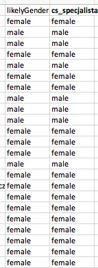 Excel-Screenshot, auf dem für jeden Lead eine Geschlechtsangabe hinterlegt ist.