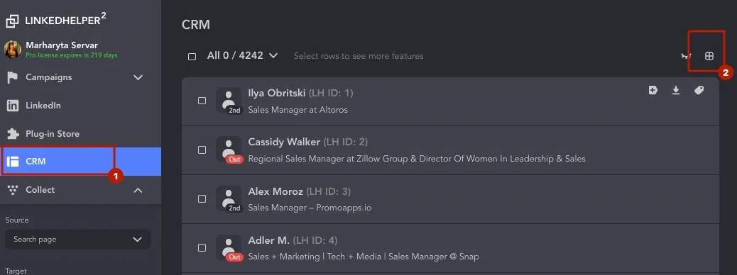 Screenshot der Einstellungen von Linked Helper für das Hochladen einer CSV-Datei in das CRM.