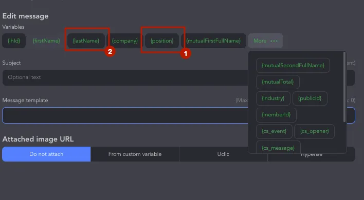 Screenshot von Linked Helper mit eingebetteten Variablen.