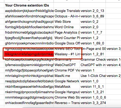 Google-Sheets-Screenshot mit einer Liste von Erweiterungen, von denen eine rot hervorgehoben ist