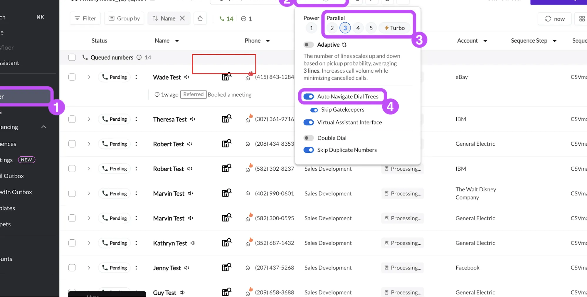 Definições do marcador da Nooks com os controlos «Auto Navigate Dial Trees» e «Skip Gatekeepers»