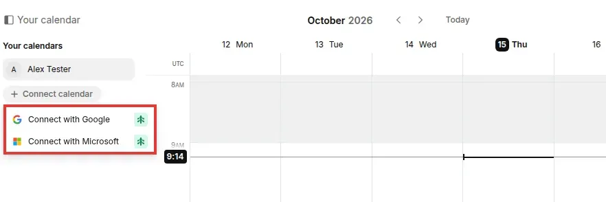 Das Menü „Connect calendar“ von Setmore mit Pro-Kennzeichnungen neben den Integrationen für Google und Microsoft.