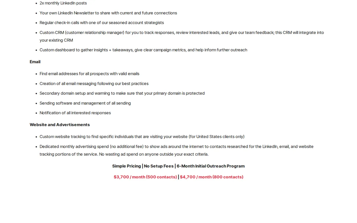 Lead Cookie Boutique plan listing $3,700 and $4,700 monthly prices and a six-month initial program