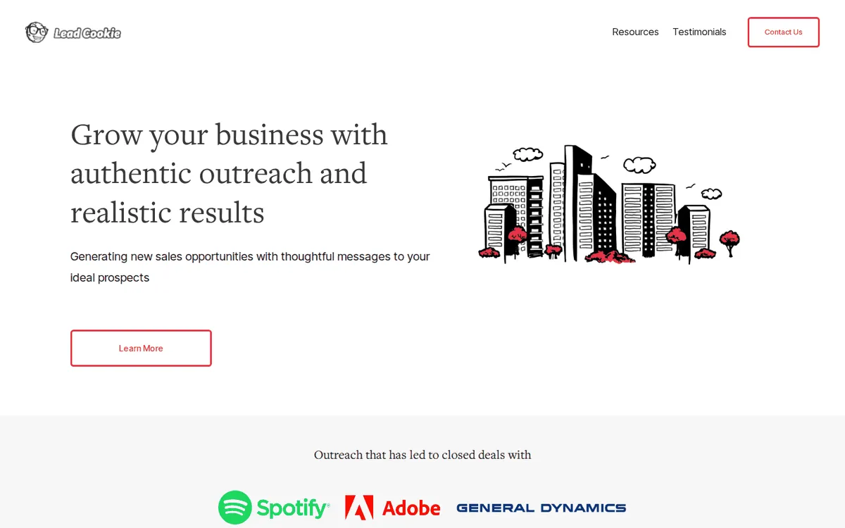 Lead Cookie homepage headline about authentic outreach and realistic results