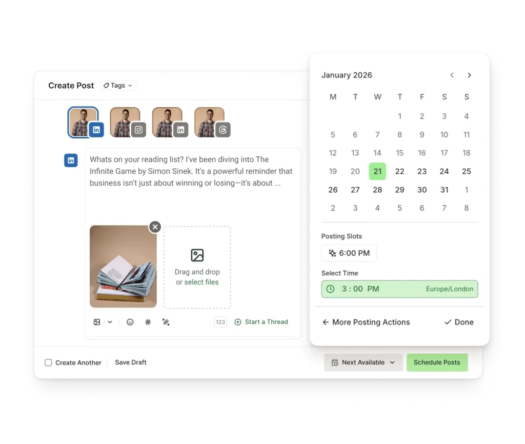 Buffer's LinkedIn scheduling interface in a vendor product illustration