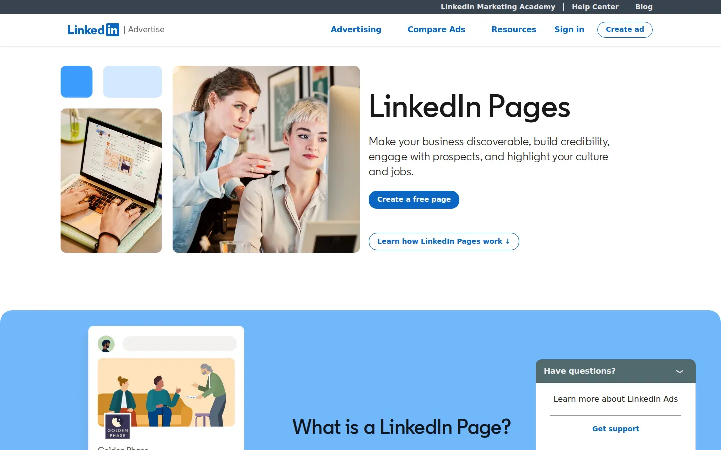 LinkedIn Pages product landing page