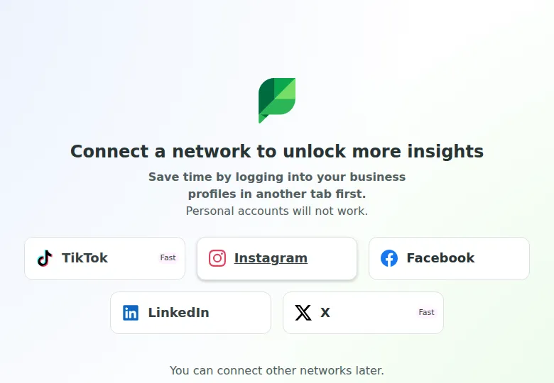 Sprout Social's network-connection step after email verification