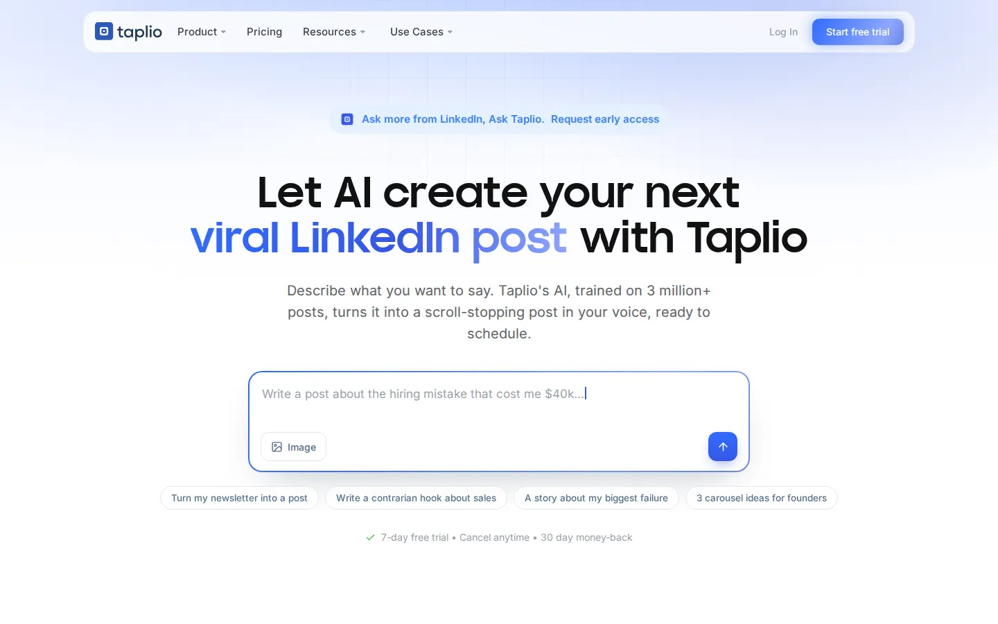 Taplio public homepage